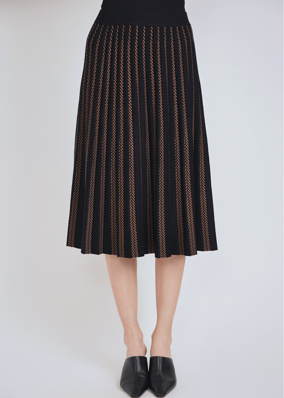 Camel/Black Striped Knit Midi Skirt